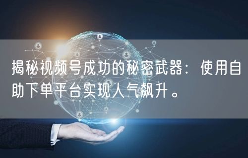 揭秘视频号成功的秘密武器：使用自助下单平台实现人气飙升。