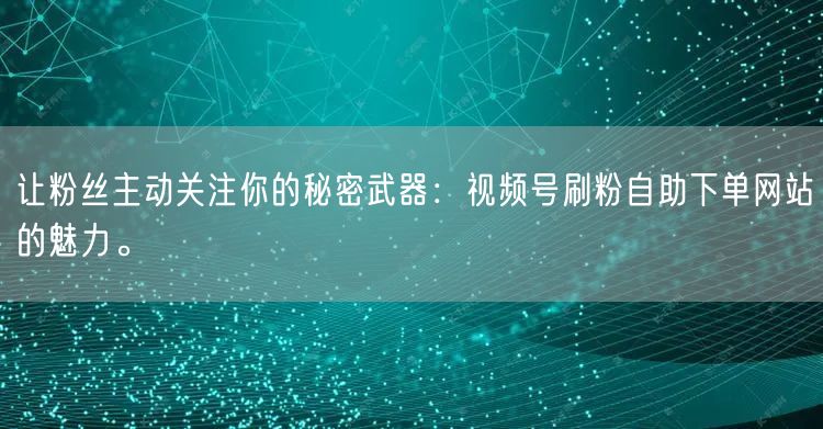 让粉丝主动关注你的秘密武器：视频号刷粉自助下单网站的魅力。